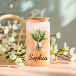 Personlig Födelseblomma Bukett 20oz Namn Glas Tumbler med Bambu Lock och Halm Födelsedag Brud Dusch Present för Kvinnor