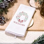 Personalized Wishes Merry Mistletoe Wreath 100% Cotton Tea Towel with 1 - 13 Names Christmas Kitchen Decor Gift for Family