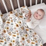Personalised Sunflower Baby Girl Boy Soft Swaddle Blanket with Name Nursery Room Decor Birthday Baby Shower Gift for Newborns