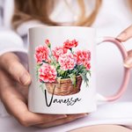 Personalised Birth Flower Basket 11oz Ceramic Coffee Mug with Name Birthday Gift for Women