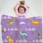Personalised Dinosaur Themed Soft Throw Blanket with Name Birthday Baby Shower Back To School Gift for Boys Girls