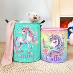 Cesto per Biancheria Personalizzato Giocattolo con Nome di Fantasia Unicorno di Grandi Dimensioni Manico Impermeabile Tessuto Decorazione per Bambini