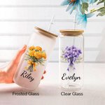Personlig Födelseblomma Bukett 20oz Namn Glas Tumbler med Bambu Lock och Halm Födelsedag Brud Dusch Present för Kvinnor