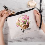 Personligt Födelseblomma Korg Namn Makeupväska med handledsrem Födelsedag Jubileum Present till kvinnor