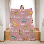 Personalised Dinosaur Themed Soft Throw Blanket with Name Birthday Baby Shower Back To School Gift for Boys Girls