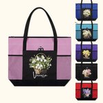 Personifierad Födelse Blomma Bukett Korg Stor Oxford Tote Bag med Namn Födelsedag Graduering Jubileum Present för Kvinnor Flickor