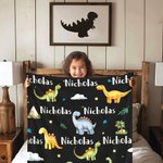 Personalised Dinosaur Themed Soft Throw Blanket with Name Birthday Baby Shower Back To School Gift for Boys Girls