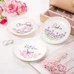 Personlig Födelseblomma Kluster Keramisk Trinket Smyckeskål med Namn Estetisk heminredning Födelsedag Bröllop Brudtärna Present för kvinnor
