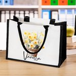 Personalizada Nacimiento Ramo de flores Cesta Grande Lienzo Bolsa Tote con Nombre Diario Viaje Trabajo Esenciales Cumpleaños Aniversario Regalo para E