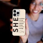 Personalized Self Care She Is Me Slim Phone Case for iPhone with Positive Affirmations and Name Birthday Inspirational Gift for Women Girls