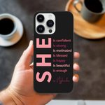 Personalized Self Care She Is Me Slim Phone Case for iPhone with Positive Affirmations and Name Birthday Inspirational Gift for Women Girls