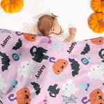 Gepersonaliseerd spook vleermuis pompoen ontwerp Zachte deken met naam Halloween Home Decor Gift voor kinderen