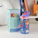 Personalised Colourful Cartoon Photo Name 16oz Kid's Water Bottle with Silicone Straw and Handle Birthday Back to School Gift for Boys Girls