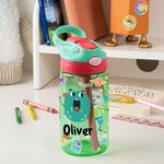 Personalised Colourful Cartoon Photo Name 16oz Kid's Water Bottle with Silicone Straw and Handle Birthday Back to School Gift for Boys Girls