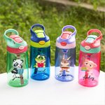 Bouteille Personnalisée avec Nom Motif d'Animal Paille en Silicone Couvercle Anti-Débordement avec Anse Cadeau Anniversaire pour Enfant