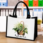 Personalizada Nacimiento Ramo de flores Cesta Grande Lienzo Bolsa Tote con Nombre Diario Viaje Trabajo Esenciales Cumpleaños Aniversario Regalo para E