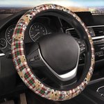 Personnalisé Multicolore Plaid 1-3 Dog Cat Portrait Anti-slip Elastic Steering Wheel Cover with Name Birthday Gift for Pet Lovers