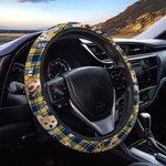 Personnalisé Multicolore Plaid 1-3 Dog Cat Portrait Anti-slip Elastic Steering Wheel Cover with Name Birthday Gift for Pet Lovers