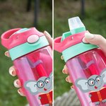 Bouteille Personnalisée avec Nom Motif d'Animal Paille en Silicone Couvercle Anti-Débordement avec Anse Cadeau Anniversaire pour Enfant