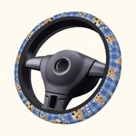 Personnalisé Multicolore Plaid 1-3 Dog Cat Portrait Anti-slip Elastic Steering Wheel Cover with Name Birthday Gift for Pet Lovers