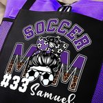 Personalized Multicolour Football Soccer Mom Large Capacity Leopard Print Mesh Belt Tote Bag with Name and Number Birthday Gift for Women