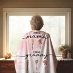 Personalised First Mom Now Grandma Birth Flower Pink Soft Throw Blanket with Name Christmas Mother's Day Home Decor Gift for Women