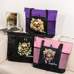 Personalized Floral Sloth Large Capacity Oxford Tote Bag with Name Birthday Anniversary Gift for Sloth Lovers