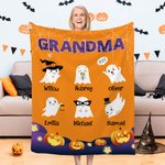 Gepersonaliseerde Schattige Heks Spook Pompoen Boe Spinnenweb Zachte Warme Deken met 1-9 Namen Halloween Huisdecoratie Cadeau voor Familie Kinderen