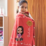 Personalized Cute Cartoon Character Heart Birth Flower Soft Throw Blanket with Name Birthday Christmas Gift