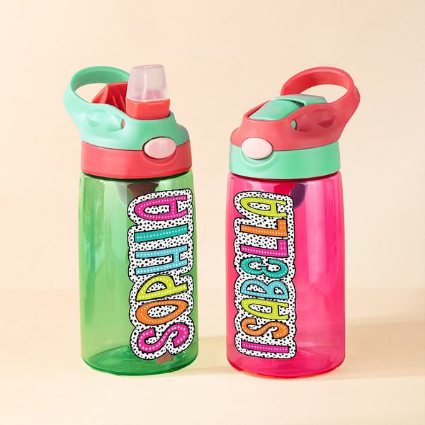 Gepersonaliseerde Multicolor Dalmatiër Stippen 16oz Waterfles met Naam en Handvat Verjaardag Terug naar School Cadeau voor Kinderen