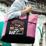 Personalized Multicolour Football Soccer Mom Large Capacity Leopard Print Mesh Belt Tote Bag with Name and Number Birthday Gift for Women