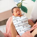 Personalised Blue Elephant Name Newborn Swaddle Blanket Hat Headband Set Baby Shower Photography Gift for Baby Boy