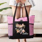Personalized Floral Sloth Large Capacity Oxford Tote Bag with Name Birthday Anniversary Gift for Sloth Lovers