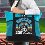 Personalized Multicolour Football Soccer Mom Large Capacity Leopard Print Mesh Belt Tote Bag with Name and Number Birthday Gift for Women