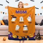 Gepersonaliseerde Schattige Heks Spook Pompoen Boe Spinnenweb Zachte Warme Deken met 1-9 Namen Halloween Huisdecoratie Cadeau voor Familie Kinderen