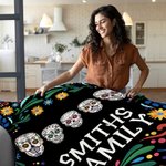 Personalized Mexican Sugar Skull Soft Cozy Throw Blanket with Name Gothic Home Decor Birthday Day of the Dead Gift for Family