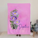 Personalised Birth Flower Soft Throw Blanket with Name Birthday Bachelorette Party Gift for Women