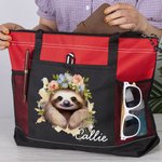 Personalized Floral Sloth Large Capacity Oxford Tote Bag with Name Birthday Anniversary Gift for Sloth Lovers