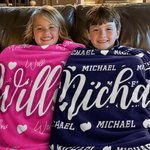 Personalised Heart Icon Multicolour Name Soft Throw Blanket Birthday Christmas Gift for Boys Girls Family