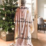 Personalised First Mom Now Grandma Birth Flower Pink Soft Throw Blanket with Name Christmas Mother's Day Home Decor Gift for Women