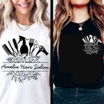 Personalized Floral Hairdresser Elements Salon Barber Theme 100% Cotton T-Shirt with Text Birthday Gift for Hairstylist Hairdressing Lovers