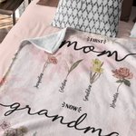 Personalised First Mom Now Grandma Birth Flower Pink Soft Throw Blanket with Name Christmas Mother's Day Home Decor Gift for Women