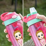 Personalized Cute Cartoon Birth Flower 16oz Water Bottle with Straw and Spill-Proof Lid Birthday Back to School Gift for Kids