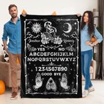 Spersonalizowany koc z imieniem i nazwiskiem Sun Moon Hugging Skeleton Ouija Board Gothic Home Decor Halloween Wedding Gift for Couple Ouija Lovers