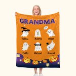 Gepersonaliseerde Schattige Heks Spook Pompoen Boe Spinnenweb Zachte Warme Deken met 1-9 Namen Halloween Huisdecoratie Cadeau voor Familie Kinderen