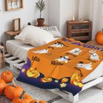 Gepersonaliseerde Schattige Heks Spook Pompoen Boe Spinnenweb Zachte Warme Deken met 1-9 Namen Halloween Huisdecoratie Cadeau voor Familie Kinderen