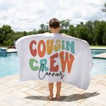 Gepersonaliseerde kleurrijke neef Crew sneldrogende oversized strandhanddoek met naam Summer Travel Essential geschenk voor familie kinderen