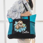 Personalized Floral Sloth Large Capacity Oxford Tote Bag with Name Birthday Anniversary Gift for Sloth Lovers