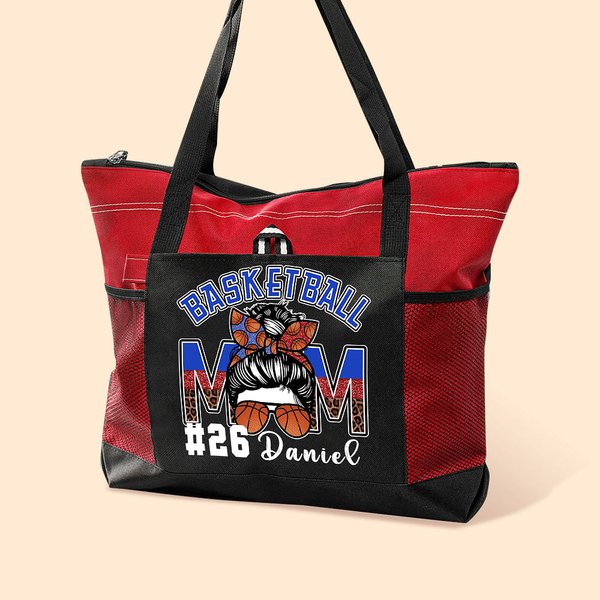 Personlig Glitter Leopard Team Color Cartoon Basketball Sport Bow Mom Tote Bag med navn Game Day Tilbehør Gave til basketballmamma