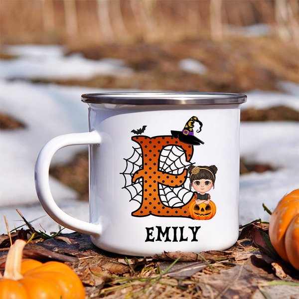 Tasse en émail personnalisée sorcière fantôme personnage de dessin animé Cadeau d'Halloween pour garçons filles